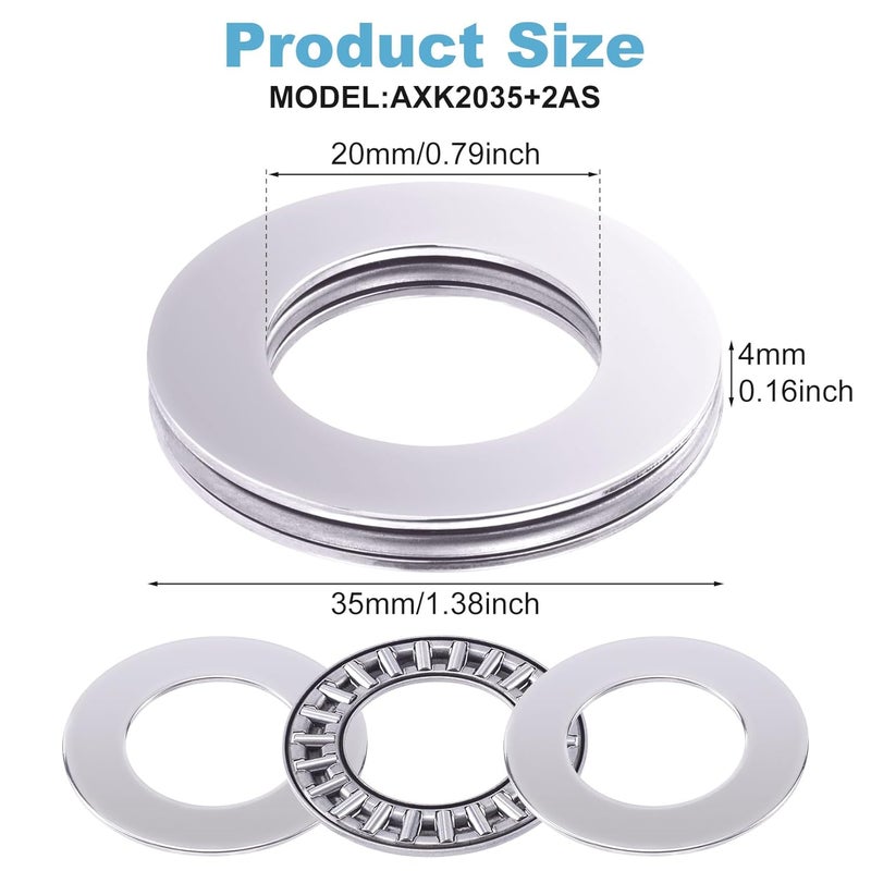 OIIKI OIIKI 3 Sets AXK2035 Needle Roller Bearings with 2 AS Washers OD 35mm ID 20mm Thick 4mm Small Bearings Thrust Bearings for Mower Lawn Tractor Automotive  - Image 2