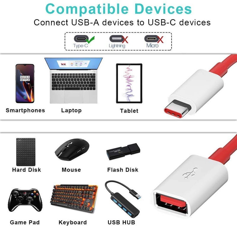 SENBON SENBUN USB 3.0 to Type-C OTG Cable Male-Female Adapter Compatible with All C Type Supported Mobile Smartphone and Other Devices (White & Red) - Image 2