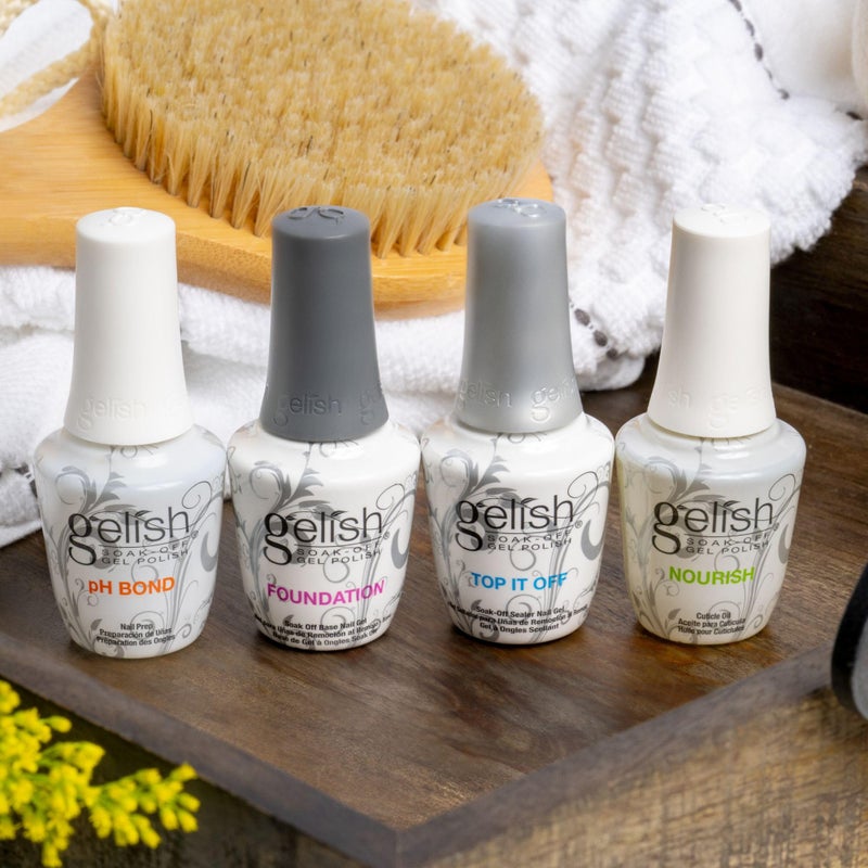 Gelish مجموعة جيليش فانتاستيك فور الأساسية - لمعان يدوم طويلاً، خالي من الرقائق، تشطيب متين، نظام مانكير كامل لأظافر بجودة صالون في المنزل - تشمل الأساس، والتشطيب النهائي، ورابط pH، والتغذية. - Image 4
