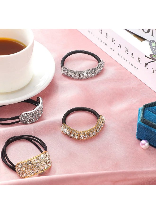 Yingzhao - 10 Pcs Rhinestones Hair Ties Bling Hair Bands and Clip Barrettes Glitter Crystal Ponytail Holders Silver Gold Scrunchies Accessories for Valentine's Day Women Girls Birthday Mother's Day Gift - Image 1