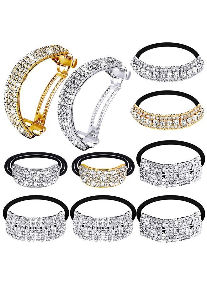 Yingzhao - 10 Pcs Rhinestones Hair Ties Bling Hair Bands and Clip Barrettes Glitter Crystal Ponytail Holders Silver Gold Scrunchies Accessories for Valentine's Day Women Girls Birthday Mother's Day Gift - Image 1