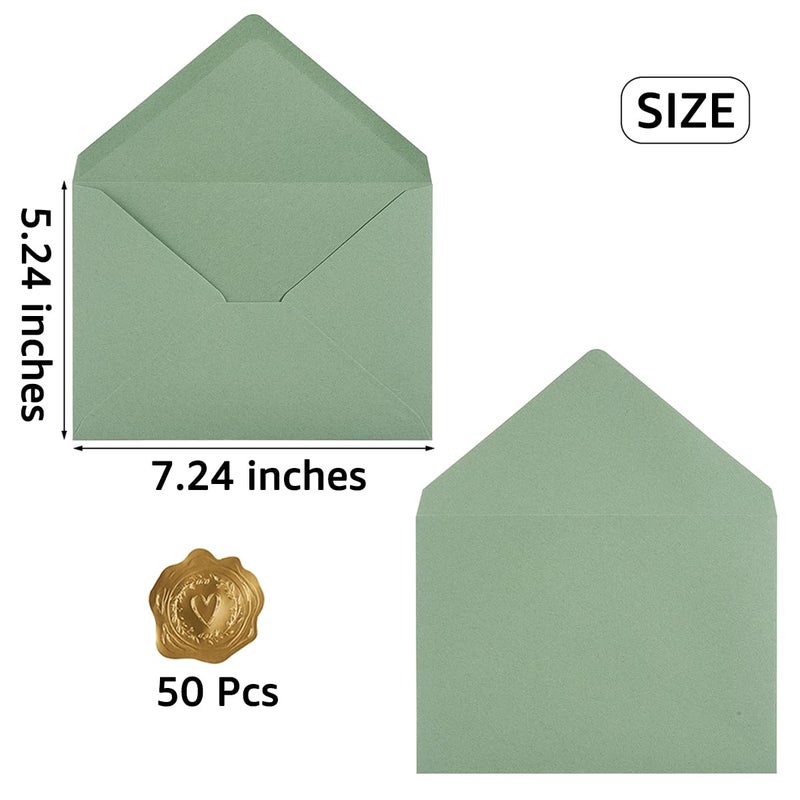 Toperd 50 Pieces Sage-Green A7 Envelopes Greeting Card Envelopes 5.24 x 7.24 Inches for 5 x 7 Wedding Invitation Cards, Greeting Cards, Birthday Baby Shower Invitations - Image 2