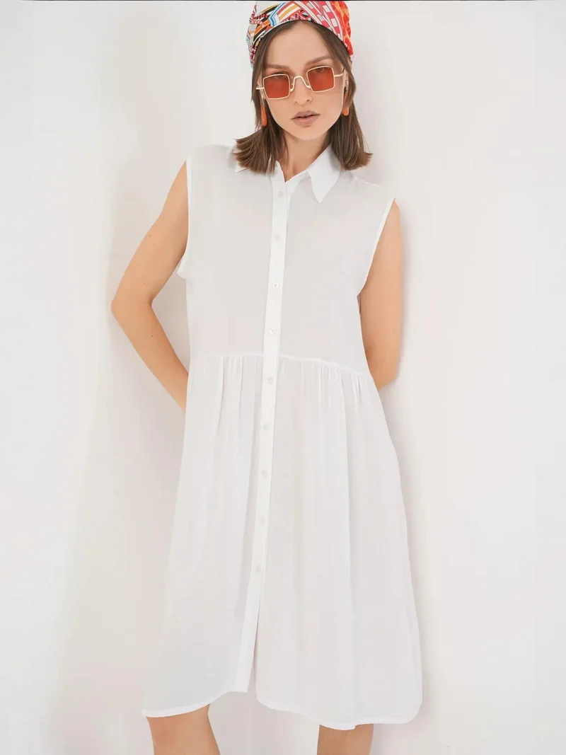 BIG DART BDART Sleeveless Button-Up Midi Dress with Shirt Collar
