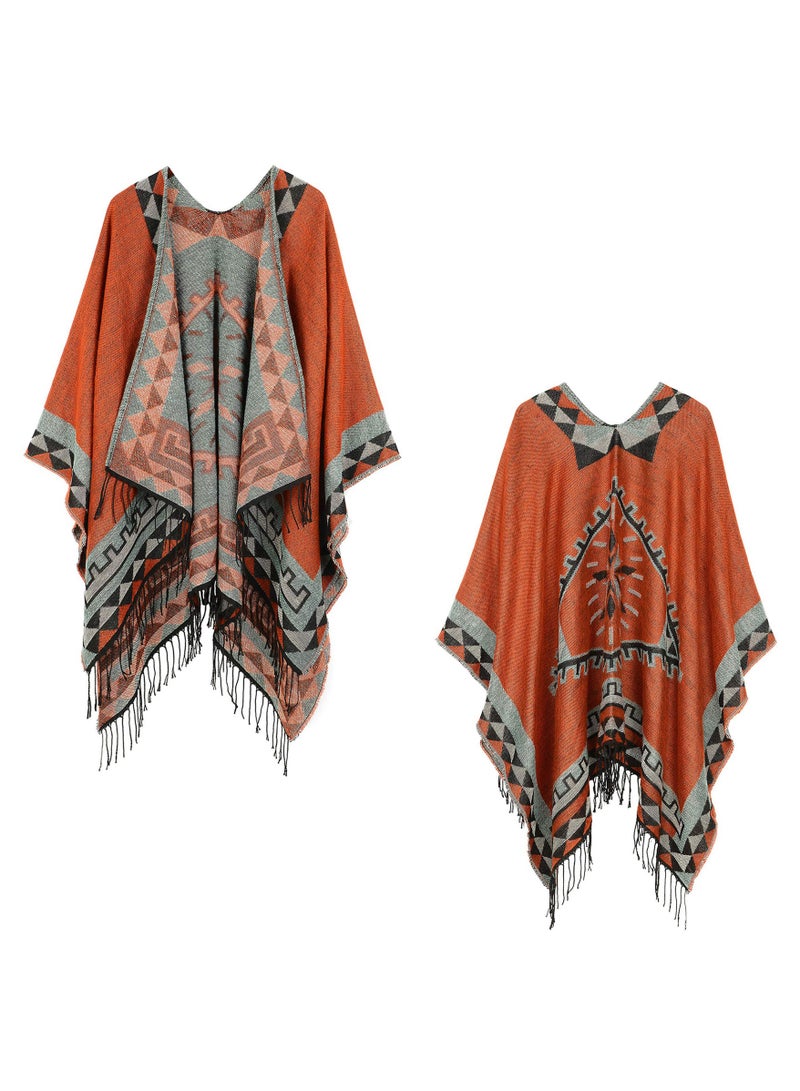 SYOSI Women's Warm Shawl Wrap Open Front Poncho Cape Color Block Shawls Winter Cardigan Printed Ponchos for Women - Image 1