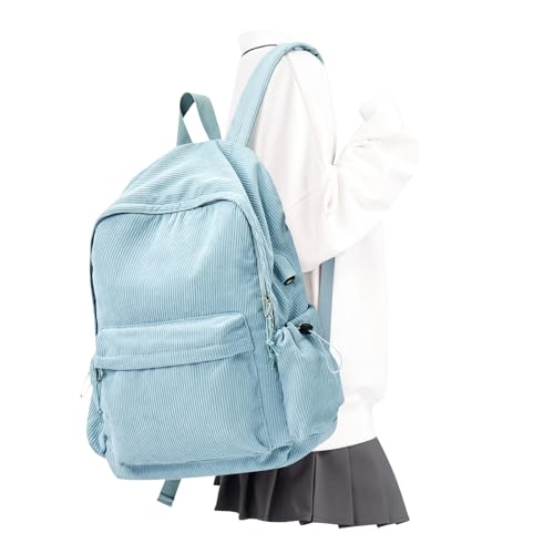 WEPOET School Backpack for Teens Boys Girls Cute Corduroy Bookbag Classic Casual High School Bag Lightweight College Backpack For Women Men(Blue) - Image 1
