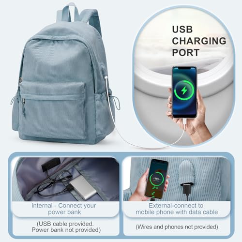WEPOET School Backpack for Teens Boys Girls Cute Corduroy Bookbag Classic Casual High School Bag Lightweight College Backpack For Women Men(Blue) - Image 4
