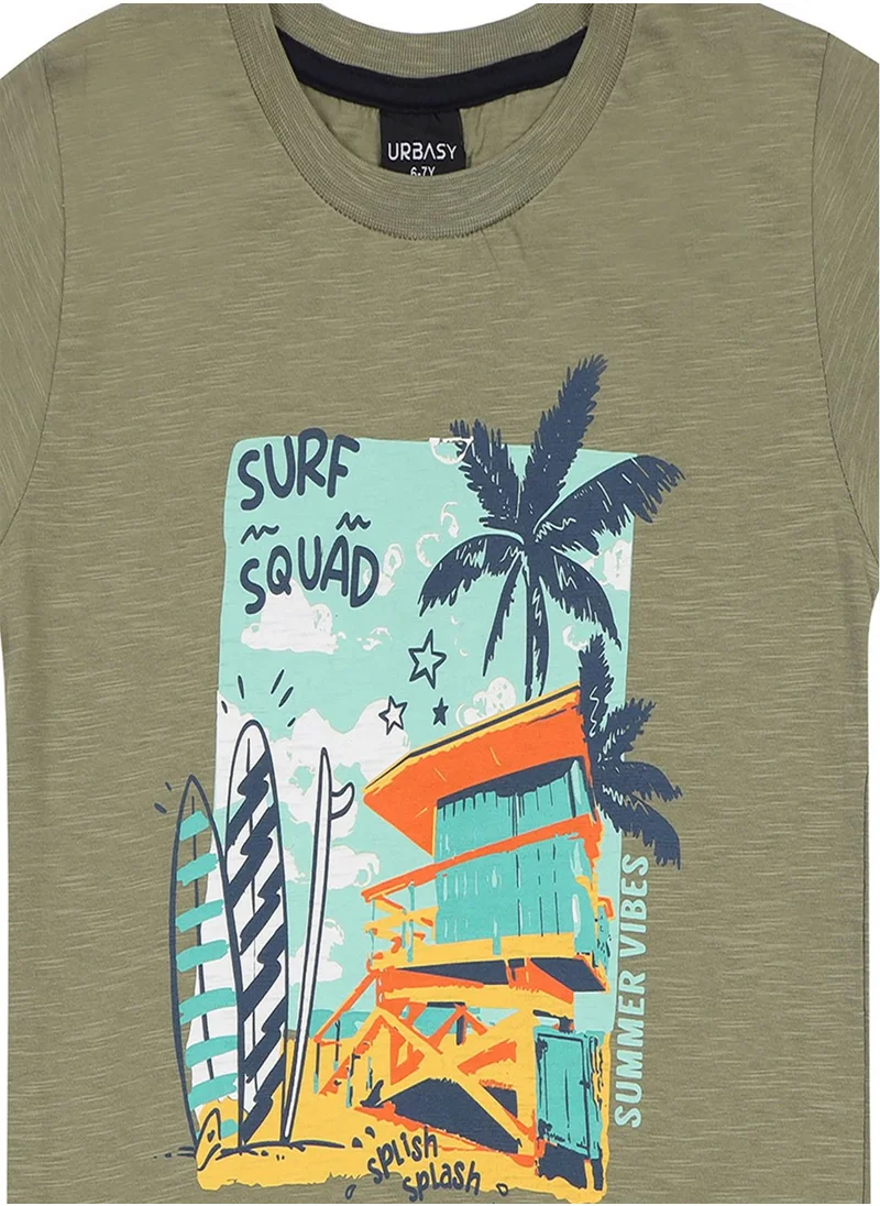 URBASY Urbasy Kids boys Printed Round Neck T-shirt in Olive colour