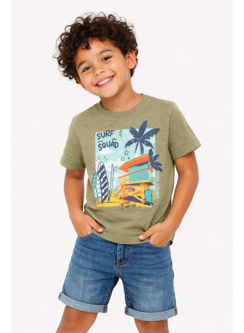 URBASY Urbasy Kids boys Printed Round Neck T-shirt in Olive colour
