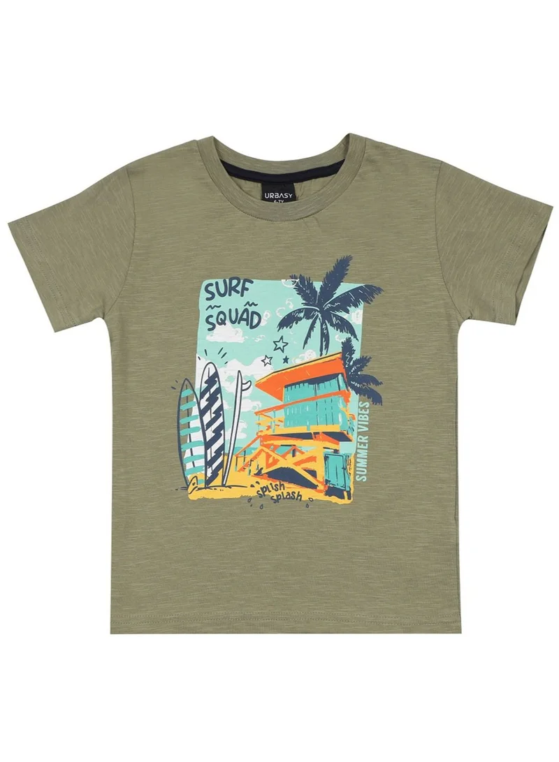 URBASY Urbasy Kids boys Printed Round Neck T-shirt in Olive colour