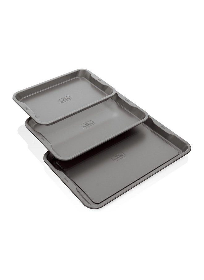 Ninja Ninja B33003 Foodi NeverStick Premium 3-Piece Baking Sheet Set, Nonstick, Oven Safe up to 500⁰F, with 9 x 13 inch Sheet, 10 x 15 inch Sheet & 11 x 17 inch Sheet, Dishwasher Safe, Grey  - Image 1