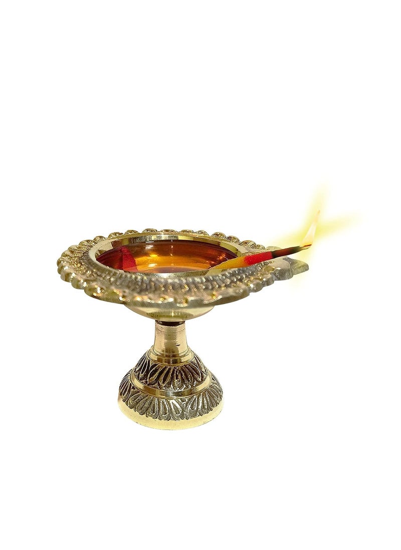 Yoshiva Yoshiva Brass Diya for Puja Brass Worship Diya for Home or Temple Brass Table Lamp Height 15 inches 