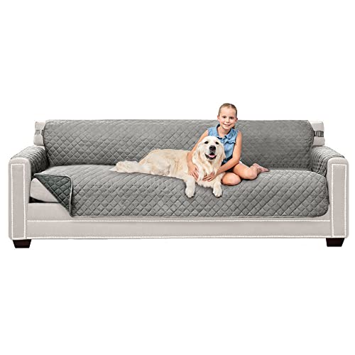 Sofa Shield Sofa Shield Couch Slip Cover with Patented Strap Cushion Protector Reversible Stain and Dog Tear Resistant Slipcover Quilted Microfiber 88in Seat Washable Covers for Dogs Pets Lt Gray Charcoal