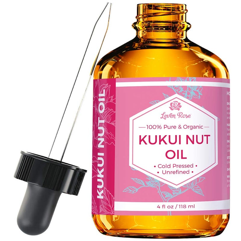 Leven Rose Kukui Nut Oil 4 oz â€“ Cold-Pressed and Unrefined Hair & Face Moisturizer with Dropper â€“ Unscented Pure Face Oil for Women and Men â€“ Nourishing & Moisturizing for All Skin Types - Image 1