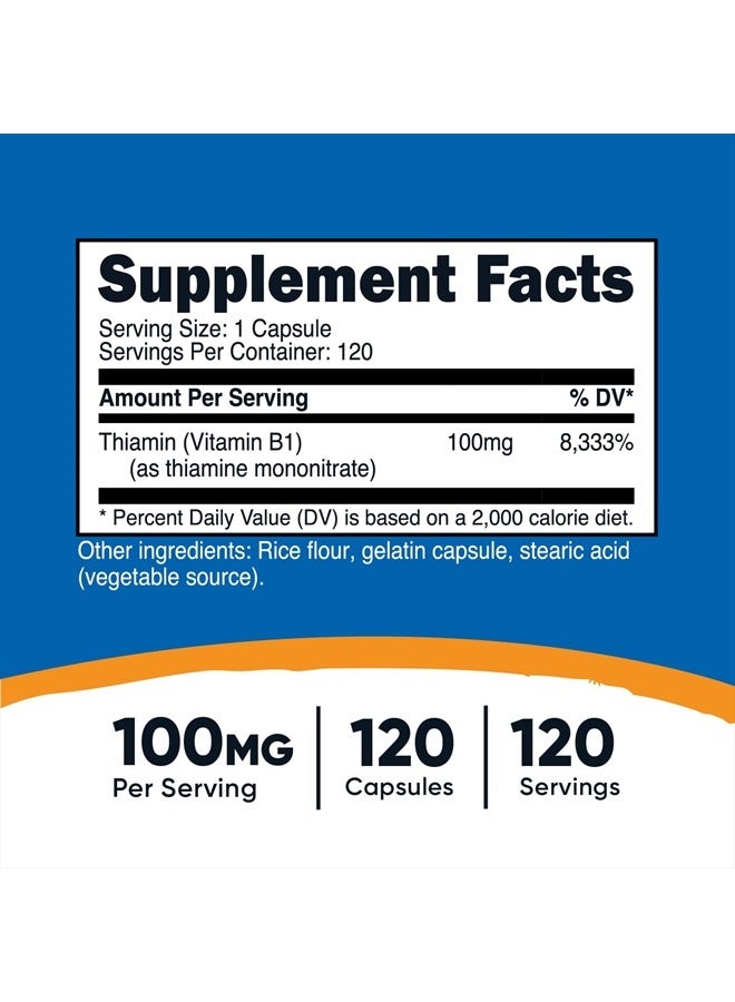 Nutricost فيتامين ب1 (ثيامين) 100 ملغ، 120 كبسولة - خالي من الغلوتين وغير معدّل وراثيًا - Image 2