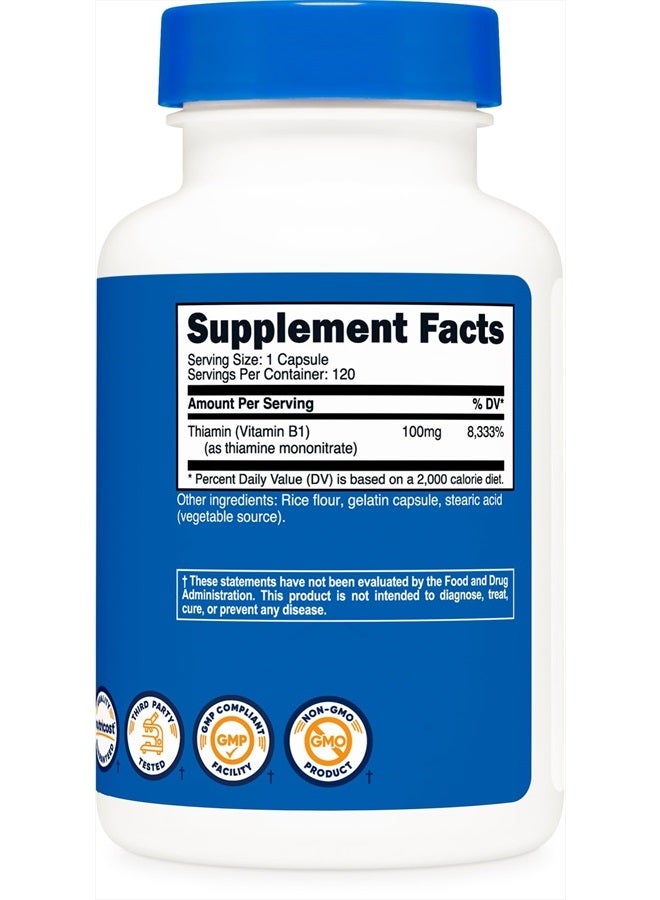 Nutricost فيتامين ب1 (ثيامين) 100 ملغ، 120 كبسولة - خالي من الغلوتين وغير معدّل وراثيًا - Image 5