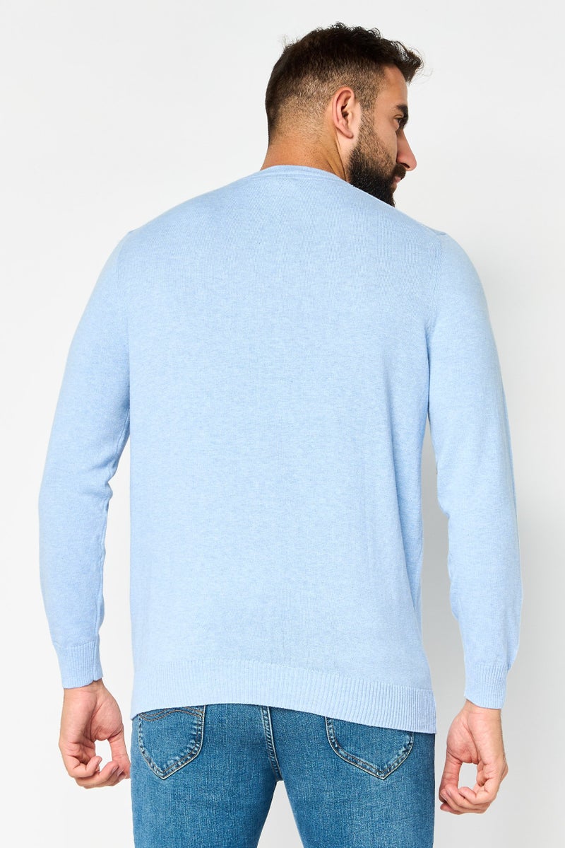 Lyle & Scott Men Crew Neck Embroidered Logo Sweater, Pastel Blue - Image 2
