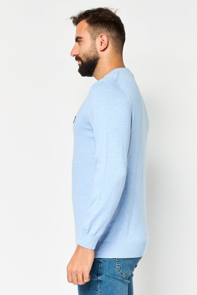 Lyle & Scott Men Crew Neck Embroidered Logo Sweater, Pastel Blue - Image 4