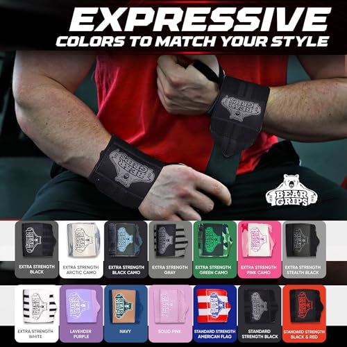 Bear Grips Wrist Wraps for Weightlifting | Weight Lifting Wrist Straps for Men & Women | Extra Strength Gym Wrist Wraps | Two Wrist Wrap Per Pack | 12' & 18' - Image 5