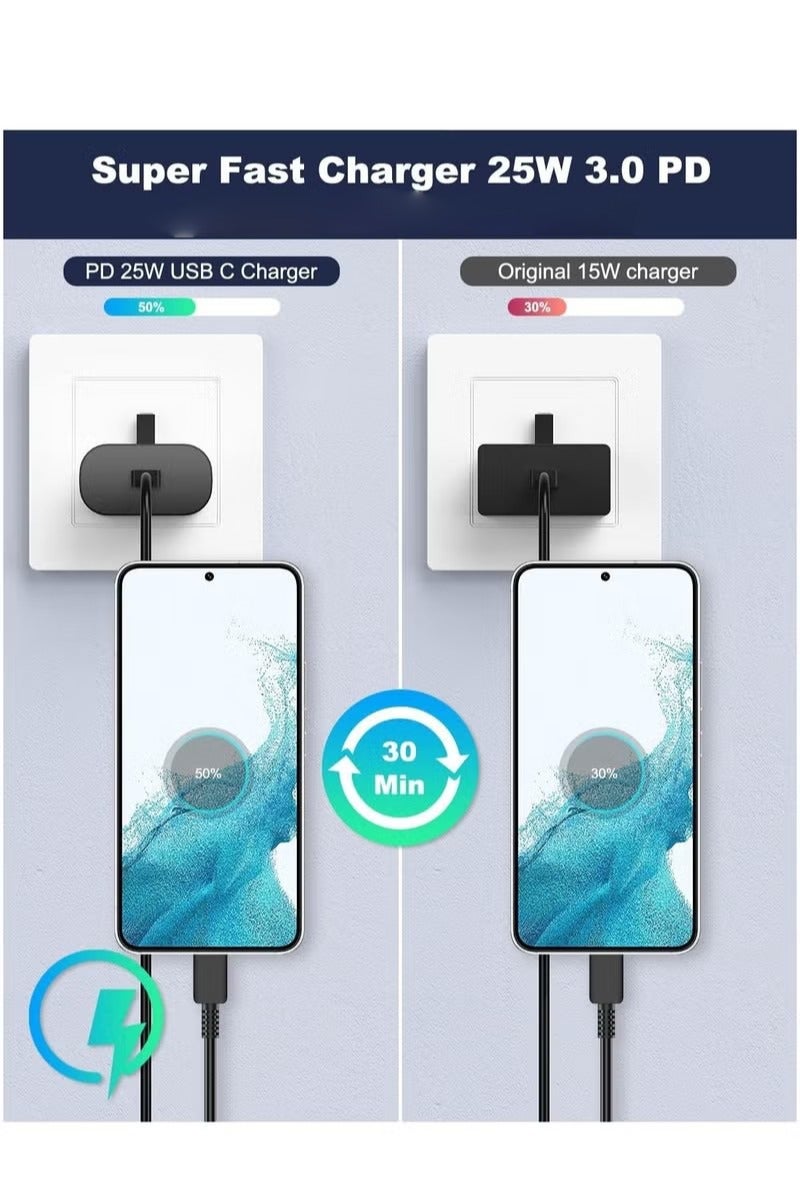 25W Super Fast Charger Type C for Samsung Galaxy S24, S23, S22, S22 Ultra, S22+, S21, S20, A15, A25, A35, A55 5G, A05, A54, A53, A34, A32 TAB, Without Cable - Image 4