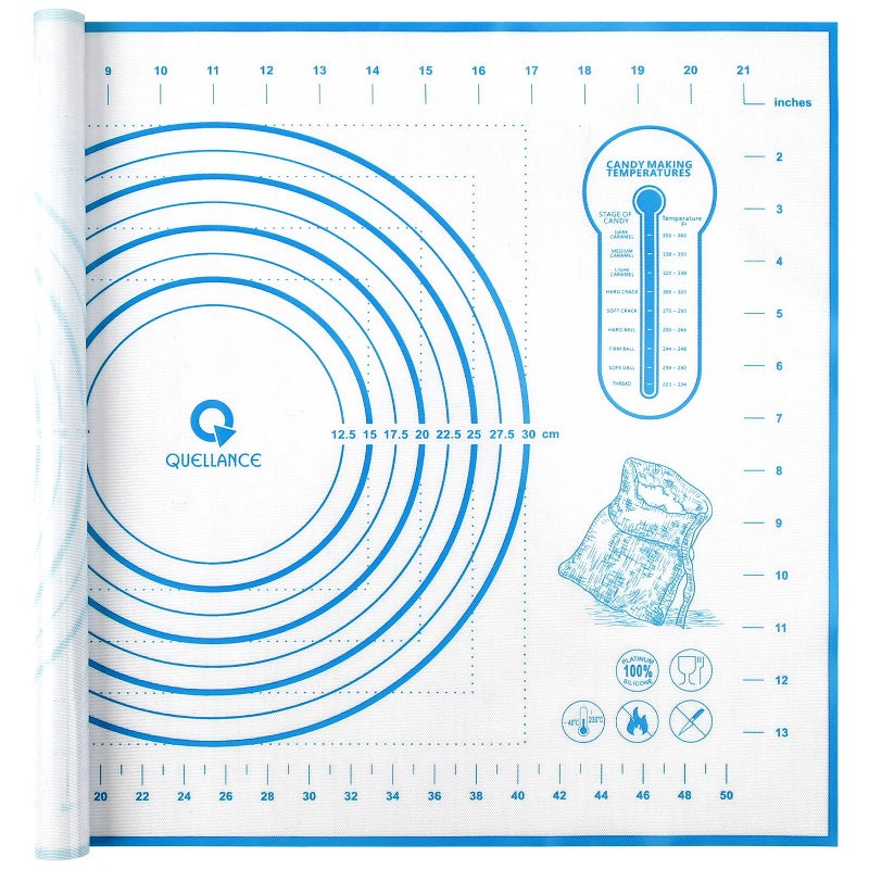 Silicone Pastry Mat with Measurement Baking Mat for Fondant Rolling Dough Pie Crust Pizza and Cookies Fondant Mat16 x 24 Blue