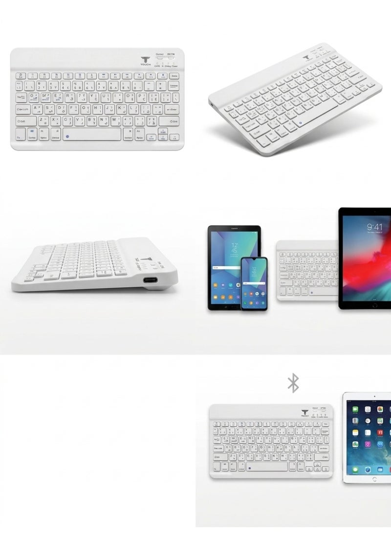 تاتش لوحة مفاتيح بلوتوث لاسلكية صغيرة QS-1010 لأجهزة أندرويد و iOS - أبيض - Image 2