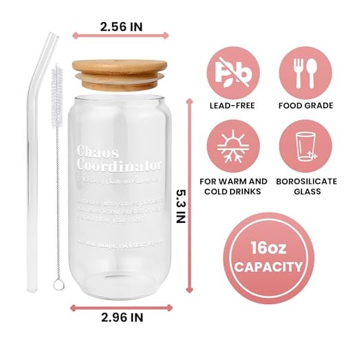 TEEBIM Thank You Gifts for Women, Boss, Coworker, Manager, Office, Teacher, Nurse, Mom - Chaos Coordinator Gifts - Boss Day Gift - Birthday Boss Lady Gift Ideas - 16 Oz Can Glass - Image 4