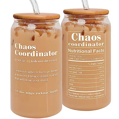 TEEBIM Thank You Gifts for Women, Boss, Coworker, Manager, Office, Teacher, Nurse, Mom - Chaos Coordinator Gifts - Boss Day Gift - Birthday Boss Lady Gift Ideas - 16 Oz Can Glass - Image 1