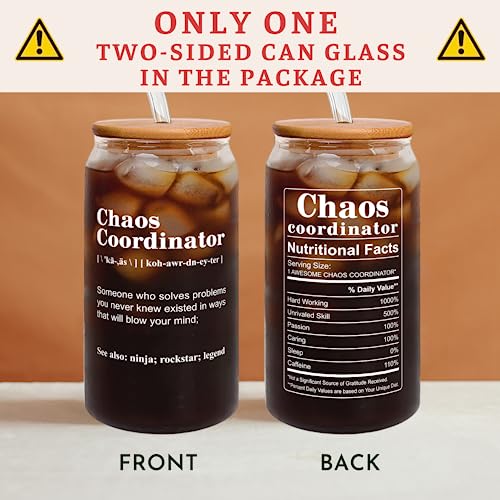 TEEBIM Thank You Gifts for Women, Boss, Coworker, Manager, Office, Teacher, Nurse, Mom - Chaos Coordinator Gifts - Boss Day Gift - Birthday Boss Lady Gift Ideas - 16 Oz Can Glass - Image 2