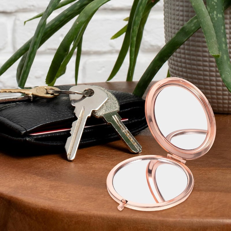LABRIMP Rose Gold Compact Round Mirror with Rhinestone Cover Folding Mini Makeup Mirror for Purse for Travel and Daily Beauty Use - Image 5