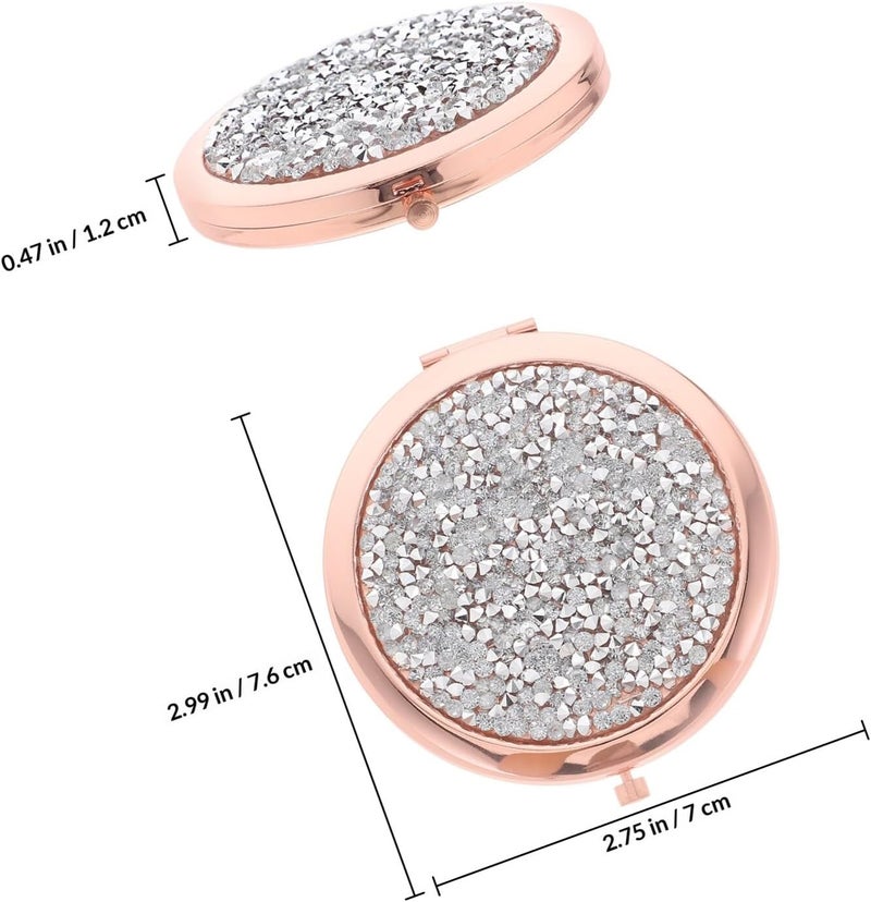 LABRIMP Rose Gold Compact Round Mirror with Rhinestone Cover Folding Mini Makeup Mirror for Purse for Travel and Daily Beauty Use - Image 2