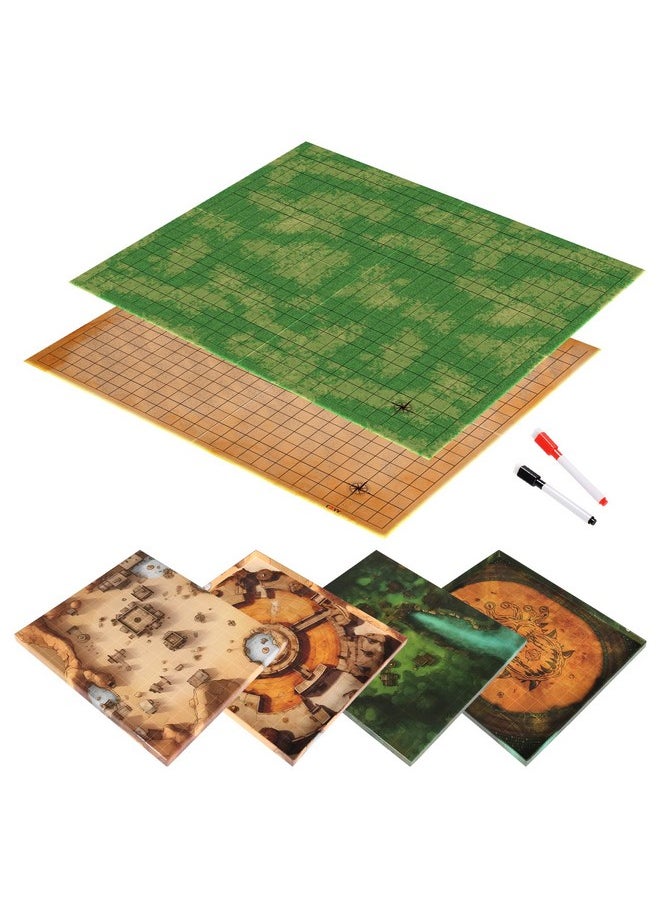 CZYY - Dnd Foldable Mat Dry Erase Ttrpg Map Grassland & Desert Two-Sided Cardboard Terrain 27X23 Inches With Square Grid - Portable, Reusable Game Board For D&D, Pathfinder And Tabletop Rpgs (Style A) - Image 1
