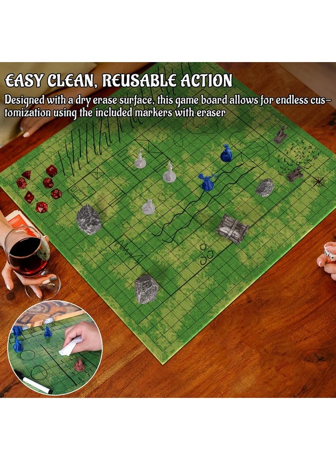 CZYY - Dnd Foldable Mat Dry Erase Ttrpg Map Grassland & Desert Two-Sided Cardboard Terrain 27X23 Inches With Square Grid - Portable, Reusable Game Board For D&D, Pathfinder And Tabletop Rpgs (Style A) - Image 1