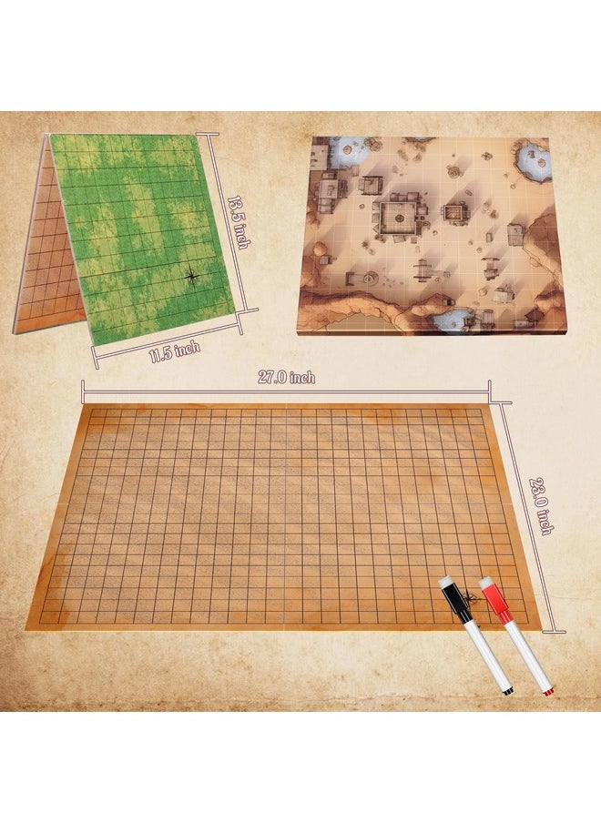 CZYY - Dnd Foldable Mat Dry Erase Ttrpg Map Grassland & Desert Two-Sided Cardboard Terrain 27X23 Inches With Square Grid - Portable, Reusable Game Board For D&D, Pathfinder And Tabletop Rpgs (Style A) - Image 1