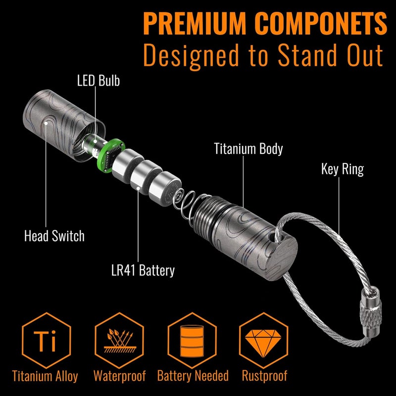 KeyUnity Titanium Mini LED Flashlight Keychain - Waterproof Torch for Camping and Outdoor Activities - Image 2