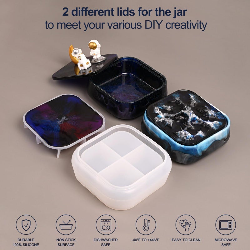 Moukiween Large Storage Box Molds with Lid, Resin Jar Mold, Silicone Box Mold for Storage Jewelry Epoxy Casting DIY Crafts - Image 4