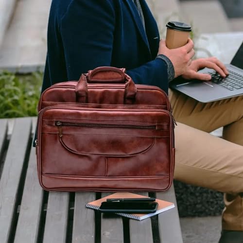KUKLAR Laptop Bag for Men - Genuine Leather Office Bag, Brown Color - Fits 14/15.6/16 Inch Laptop/MacBook - Expandable, Water Resistant(Brown) - Image 4