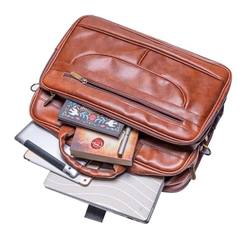 KUKLAR Laptop Bag for Men - Genuine Leather Office Bag, Brown Color - Fits 14/15.6/16 Inch Laptop/MacBook - Expandable, Water Resistant(Brown) - Image 2