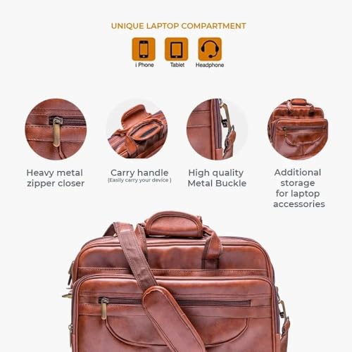 KUKLAR Laptop Bag for Men - Genuine Leather Office Bag, Brown Color - Fits 14/15.6/16 Inch Laptop/MacBook - Expandable, Water Resistant(Brown) - Image 3