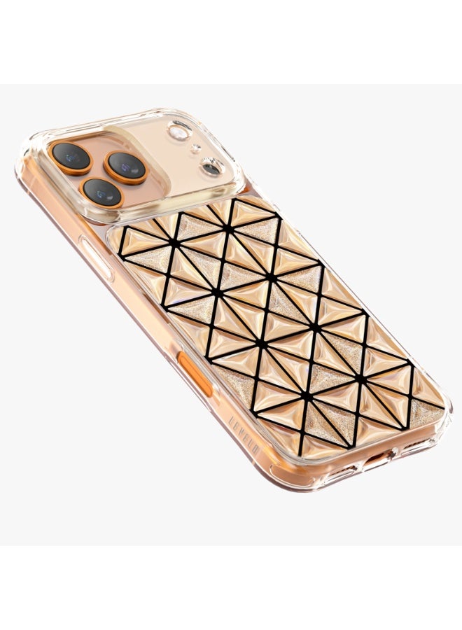 ليفيلو غطاء آيفون 17 برو هيكسا 3D IML مع حافة مقاومة للصدمات وحواف مرتفعة لحماية الكاميرا والشاشة / تقنية إيفر-كلير / تصميم هندسي عصري / زوايا مقاومة للصدمات / غطاء خلفي - برتقالي - Image 5