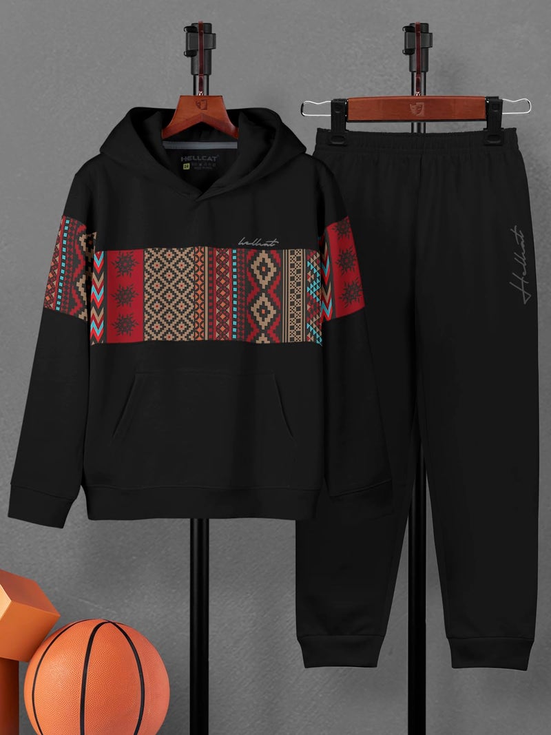 HELLCAT Trendy Printed Cotton Blend Hoodie T-Shirt Jogger Trackpant Clothing Set for Boys - Pack of 1 / Black / 13-14 Years - Image 2