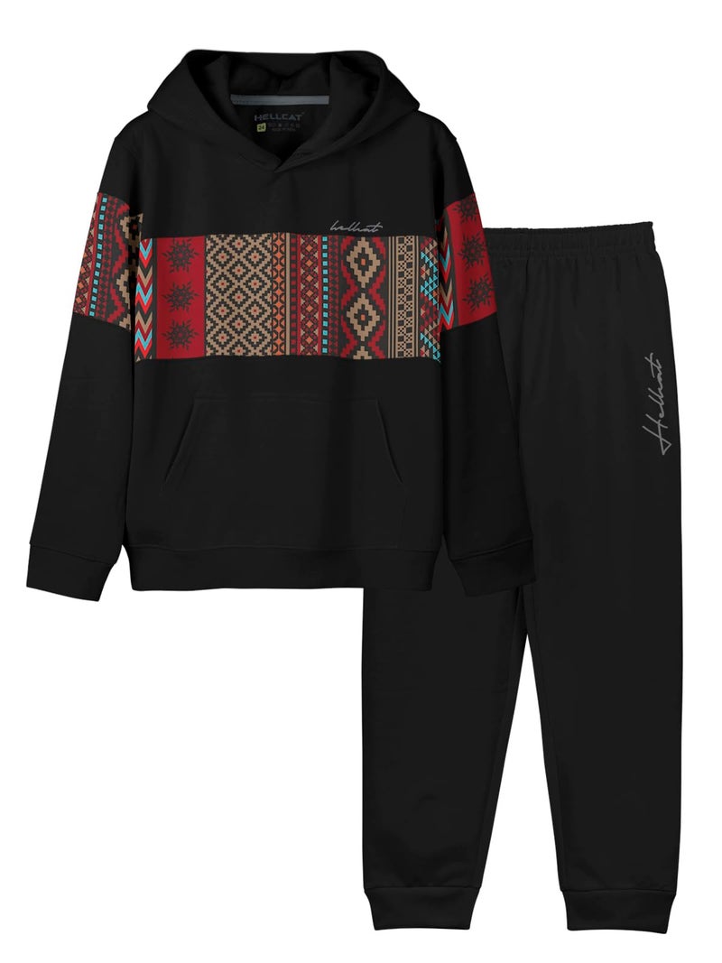 HELLCAT Trendy Printed Cotton Blend Hoodie T-Shirt Jogger Trackpant Clothing Set for Boys - Pack of 1 / Black / 13-14 Years - Image 1