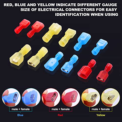 Twidec/100PCS Nylon Spade Connectors Kit 22-10 Gauge Male and Female Wire Spade Terminal Quick Disconnect Fully Insulated Wire Crimp Connector for Automotive Marine - Image 5