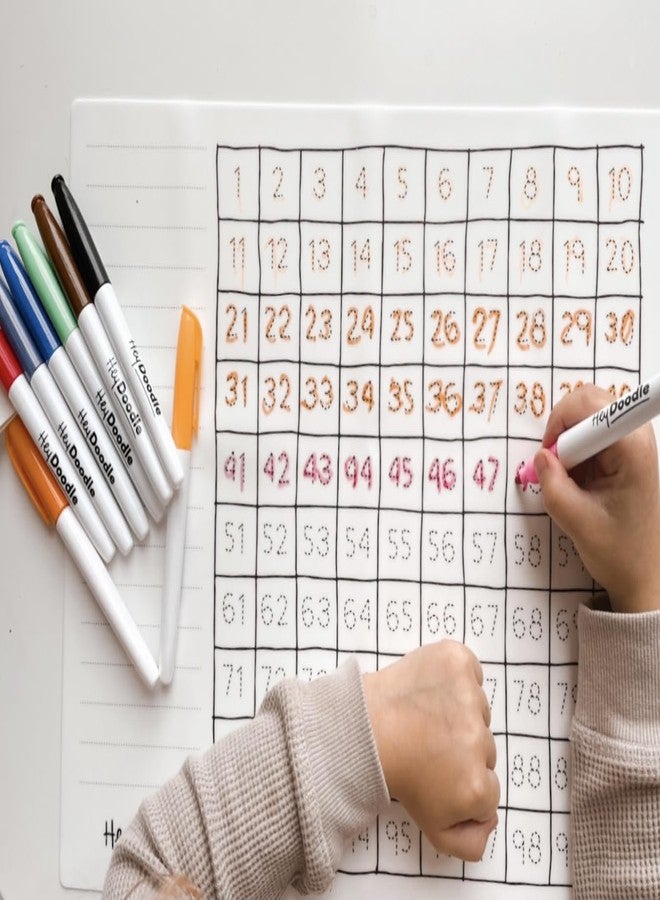 HeyDoodle 100 Squares Classic Doodle Mat – Reusable Silicone Math Activity for Toddlers and Kids – Educational Number Chart with 9 Dry Erase Markers – Mess-Free Learning Toy – Ages 3-7 - Image 4