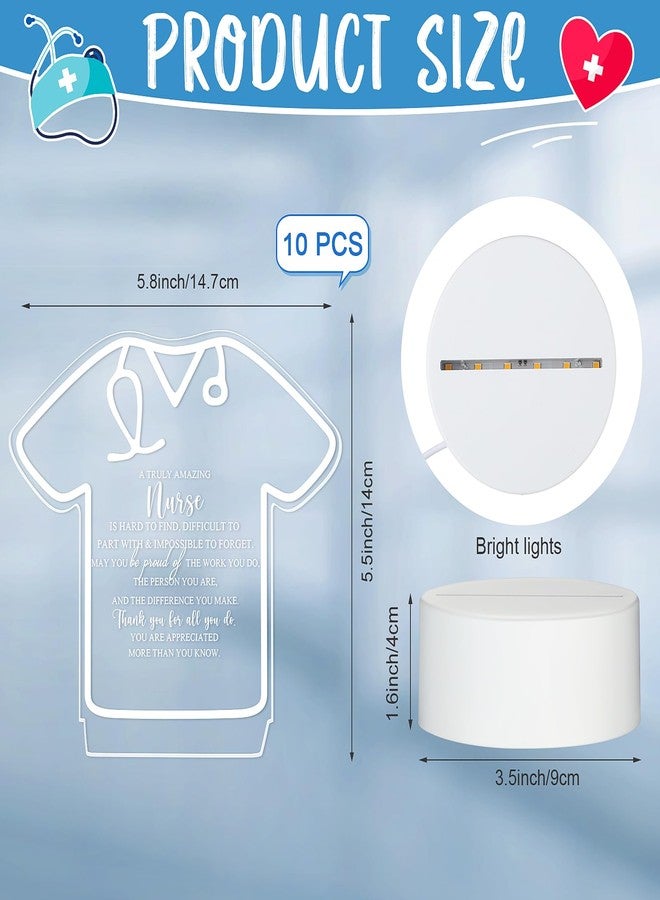 Soaoo 10 Pcs Nurses Appreciation Gift Acrylic Night Light with Base LED Night Lamp with Engraved Sayings Thank You Gifts for Nurse Assistant Team CNA Week Table Decoration - Image 2