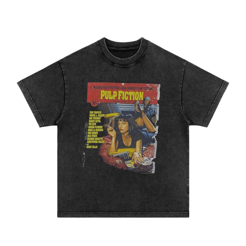 Pulp Fiction Quentin European and American Movies Pulp Fiction Cover vintage Men's and Women's Short-sleeved T-shirts Trendy - Image 3