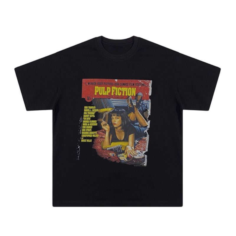 Pulp Fiction Quentin European and American Movies Pulp Fiction Cover vintage Men's and Women's Short-sleeved T-shirts Trendy - Image 4
