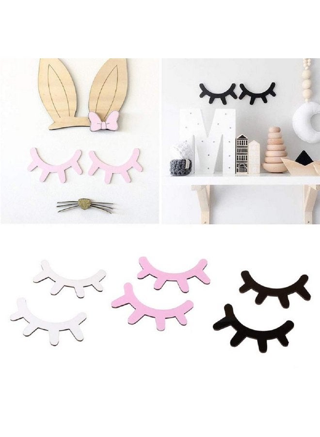 Amyzor 2pcs Sleepy Eyes Wall Decor Nordic Style Cute Wooden 3D Eyelash Wall Stickers Vinyl Decal Kids Nursery Baby Room Bedroom Wall Art, Gift for Baby Shower Christmas, Holiday Room Decoration (Pink) - Image 2
