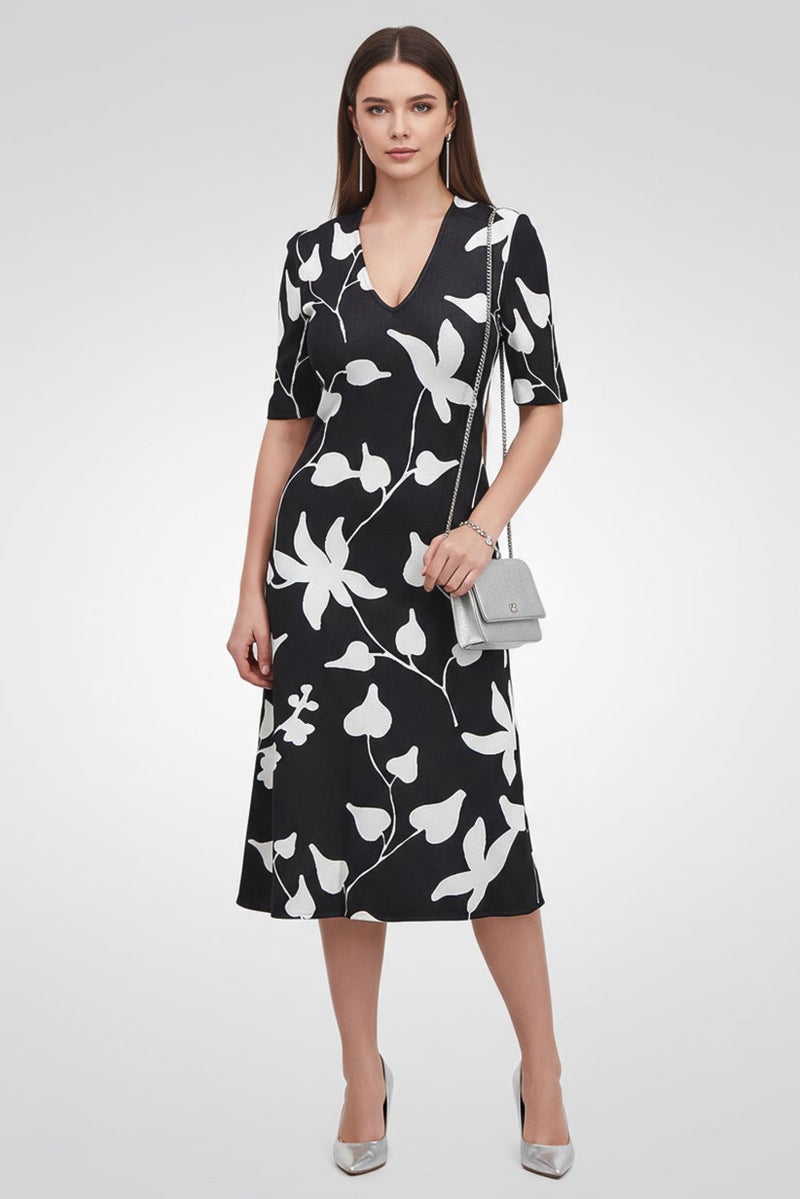 St. John Women Floral Jacquard Midi Dress, Black - Image 1