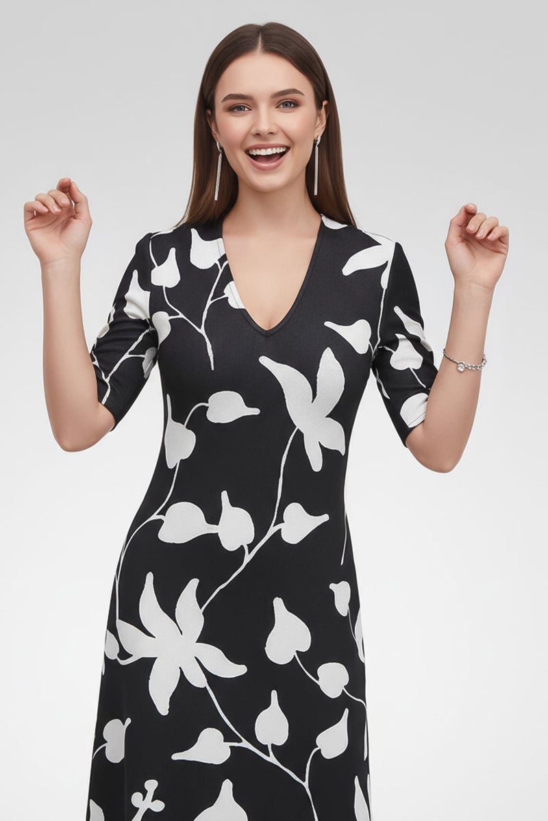 St. John Women Floral Jacquard Midi Dress, Black - Image 5