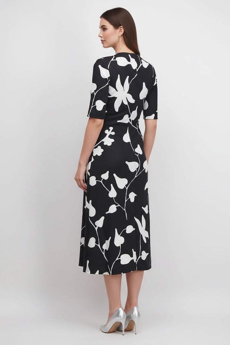 St. John Women Floral Jacquard Midi Dress, Black - Image 3